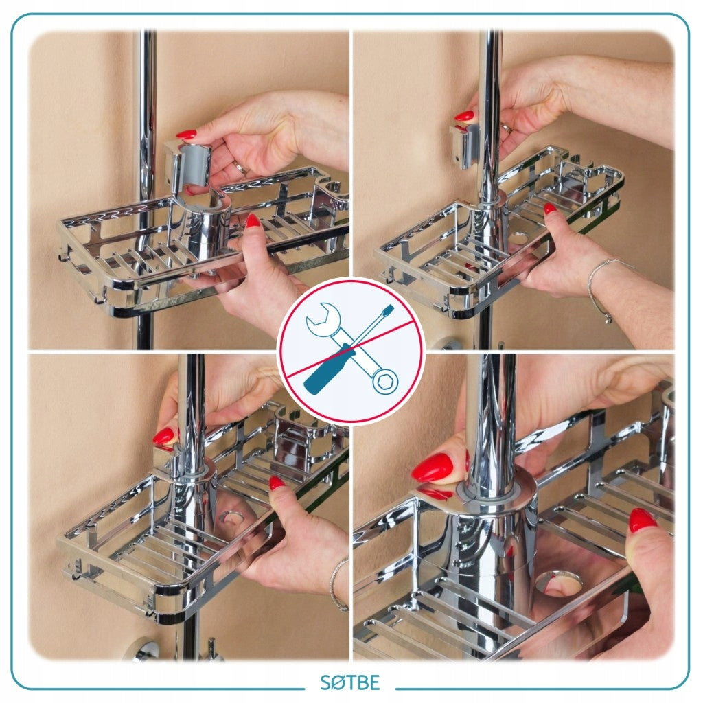 Shower shelf installation without drilling on rain shower rod tube LIGHT Packaging status original