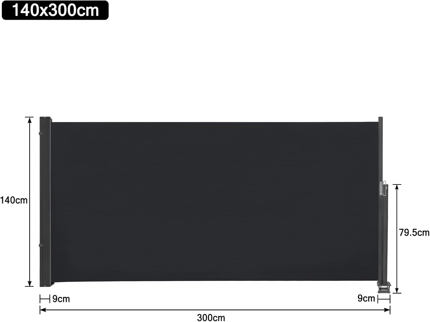 Side AWNING TERRACE Balcony Roller Blind Roll-up Screen 160 x 300 cm Kind marquise