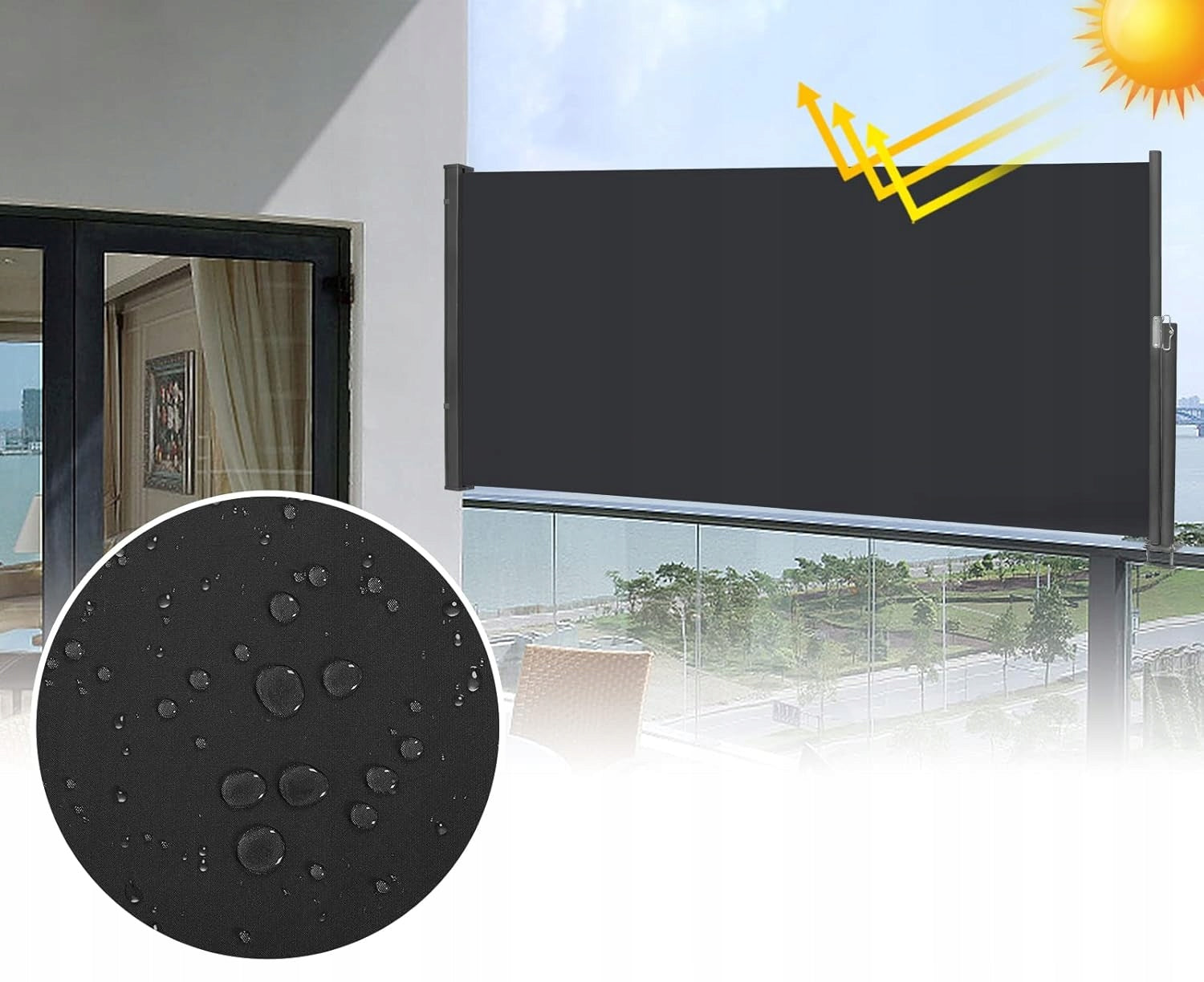 Side AWNING TERRACE Balcony Roller Blind Roll-up Screen 160 x 300 cm Product width 160 cm