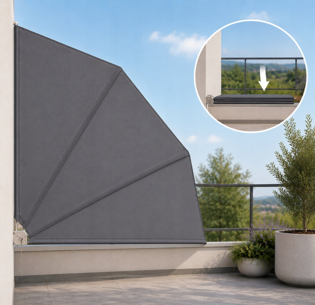Side Awning Balcony Terrace Fan Folding Cover 1,4x1,4m GREY