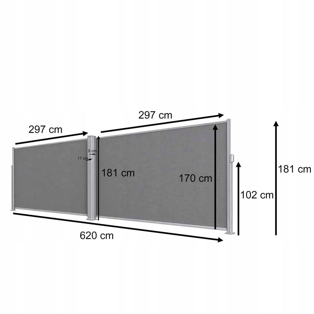 Side corner awning terrace LUARO roll-up screen 180 x 620 cm grey Main material other