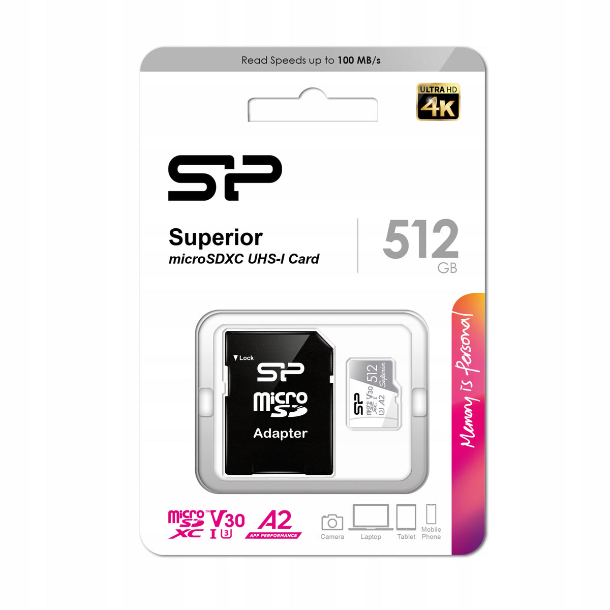 Silicon Power 512GB High Speed MicroSD Card 4K A2 V30 SDXC U3 with Adapter EAN (GTIN) 4713436144014