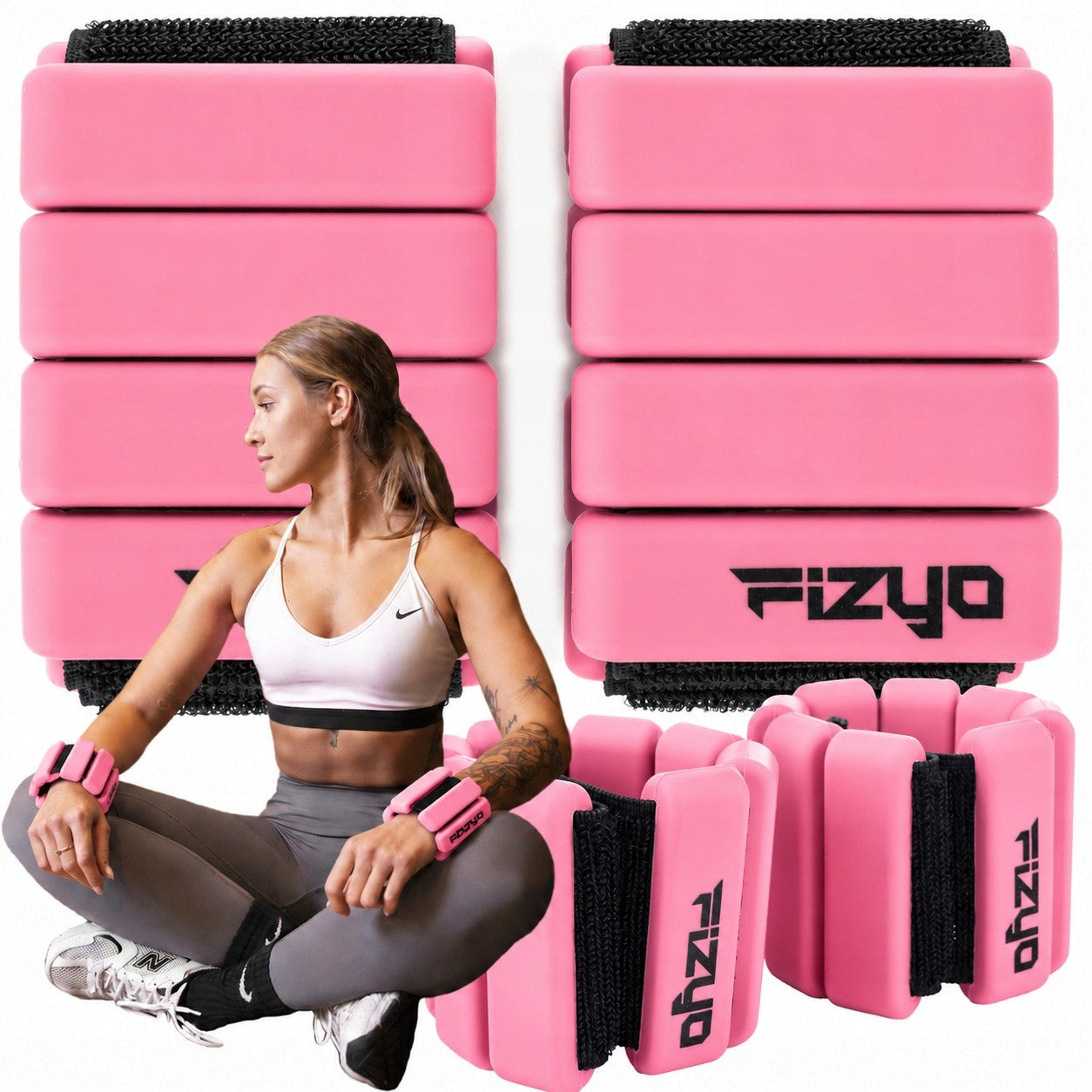 Silicone Ankle and Wrist Weights FIZYO 2x225g Adjustable Pink