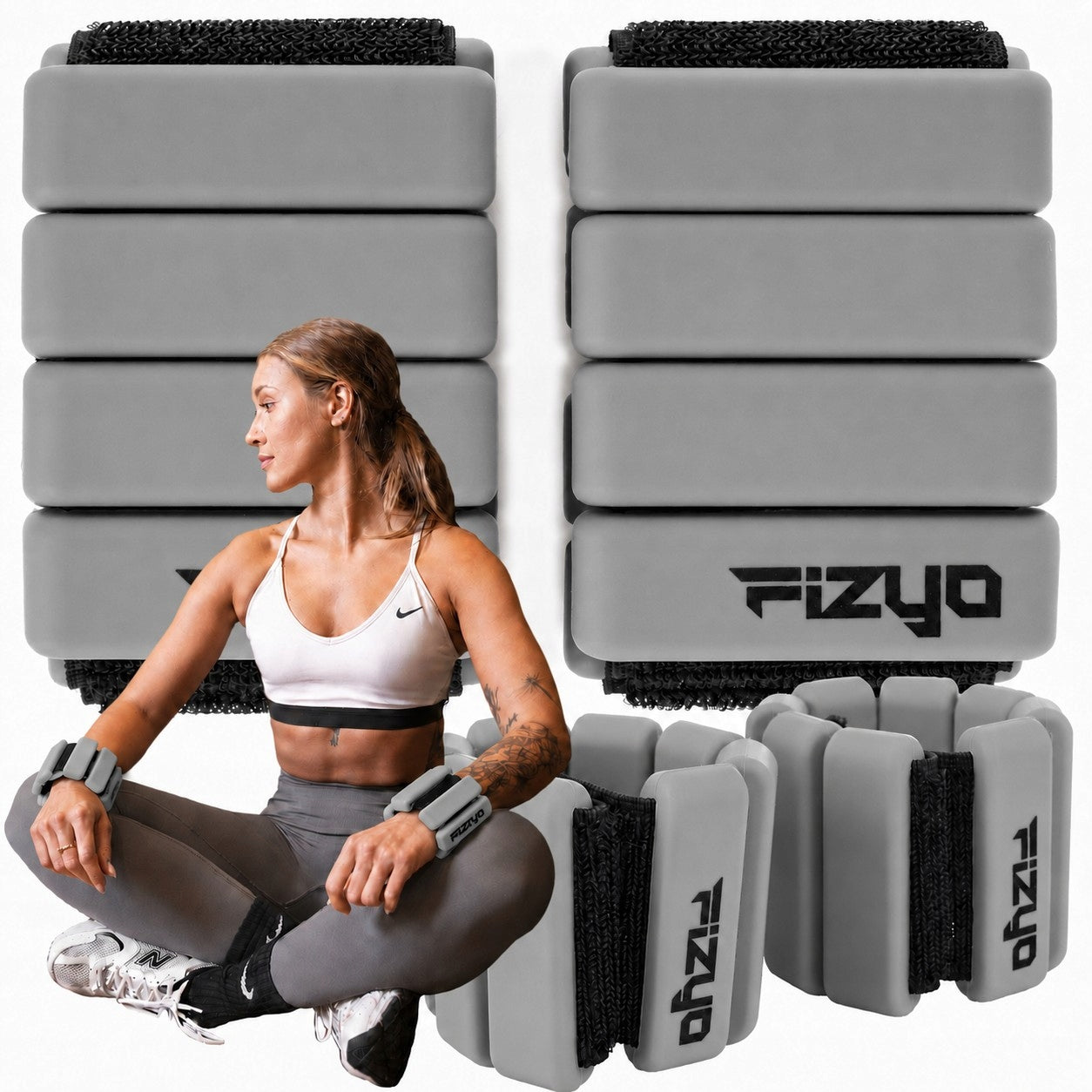 Silicone Ankle and Wrist Weights FIZYO 2x450g Adjustable Grey