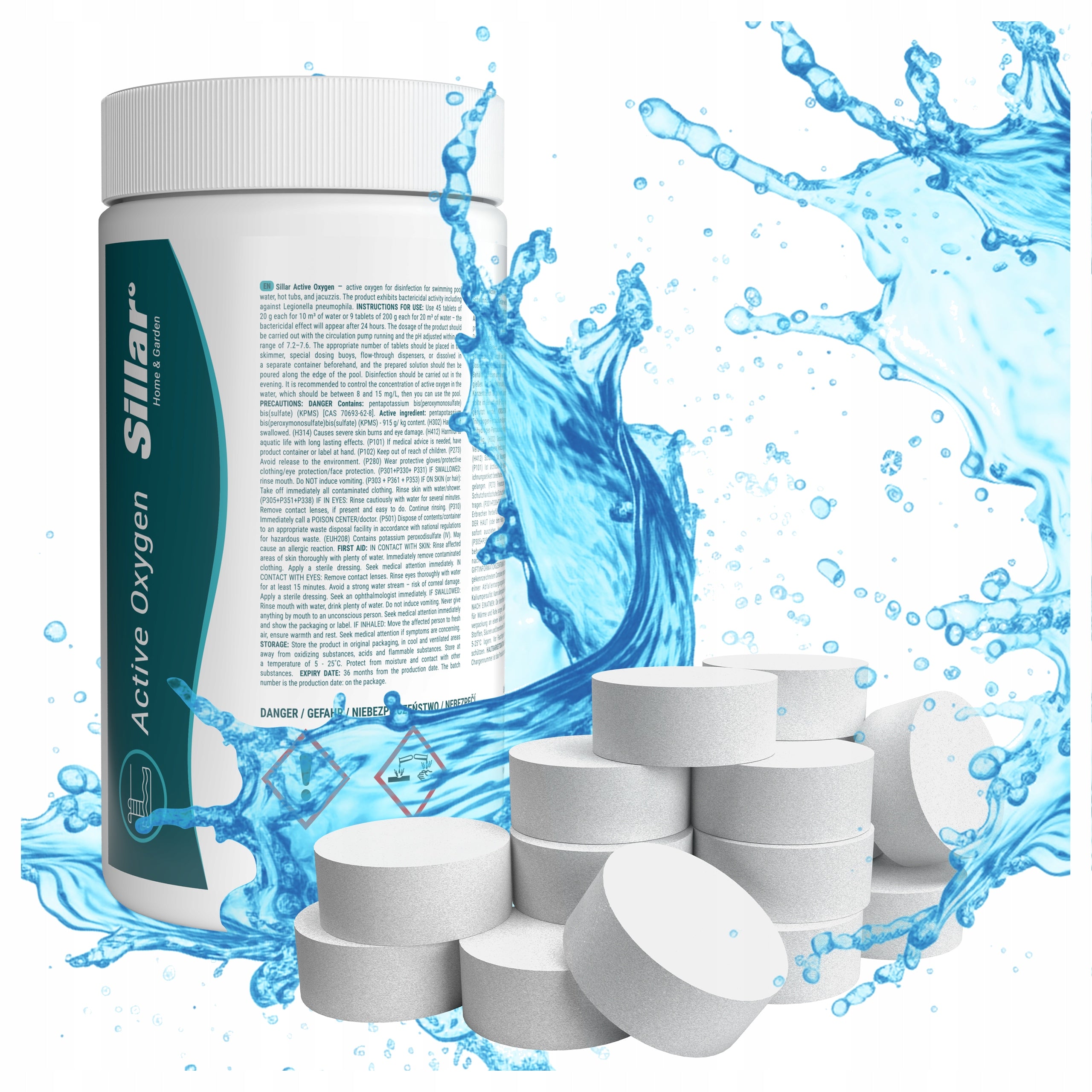 Sillar active oxygen tablets without chlorine chemistry for jacuzzi pool