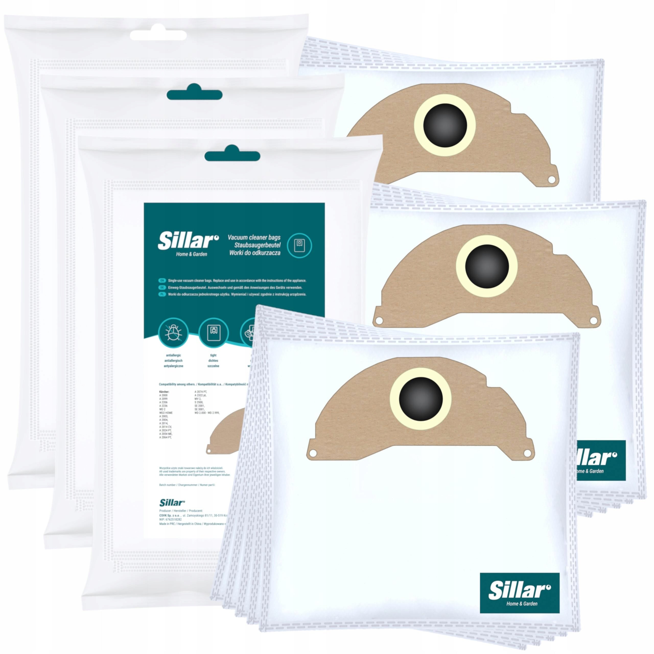 Sillar bags for vacuum cleaner Kärcher A2004 MV2 WD2 WD2.200 SE 2001 3001 15pcs