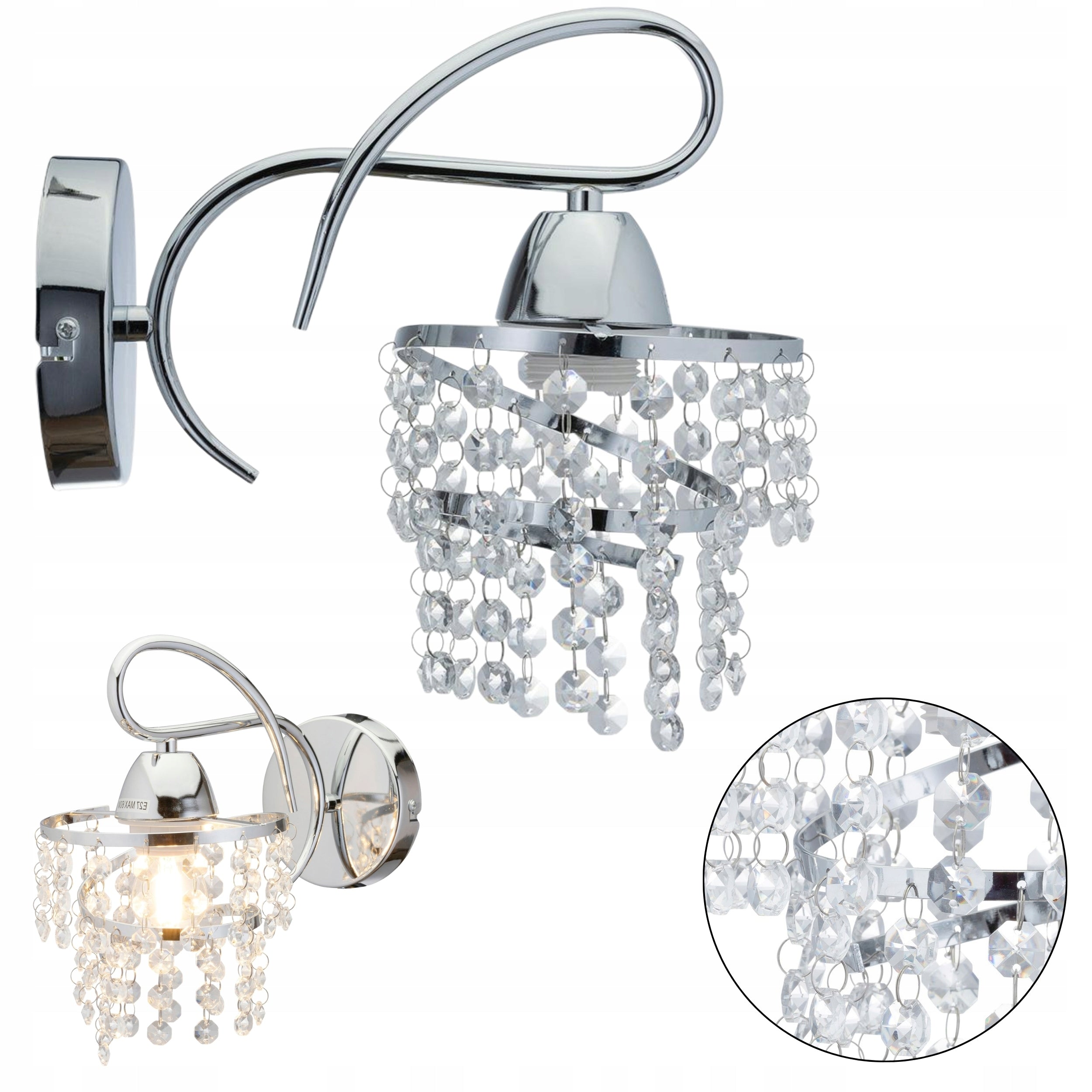 Silver glamor crystal wall lamp Crystal VIII 1xE27 crystals