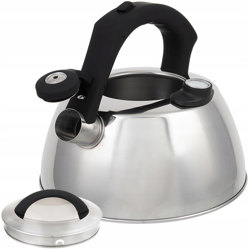 Silver kettle with WHISTLE 3L with THERMOMETER GAS INDUCTION KLAUSBERG Brand Klausberg