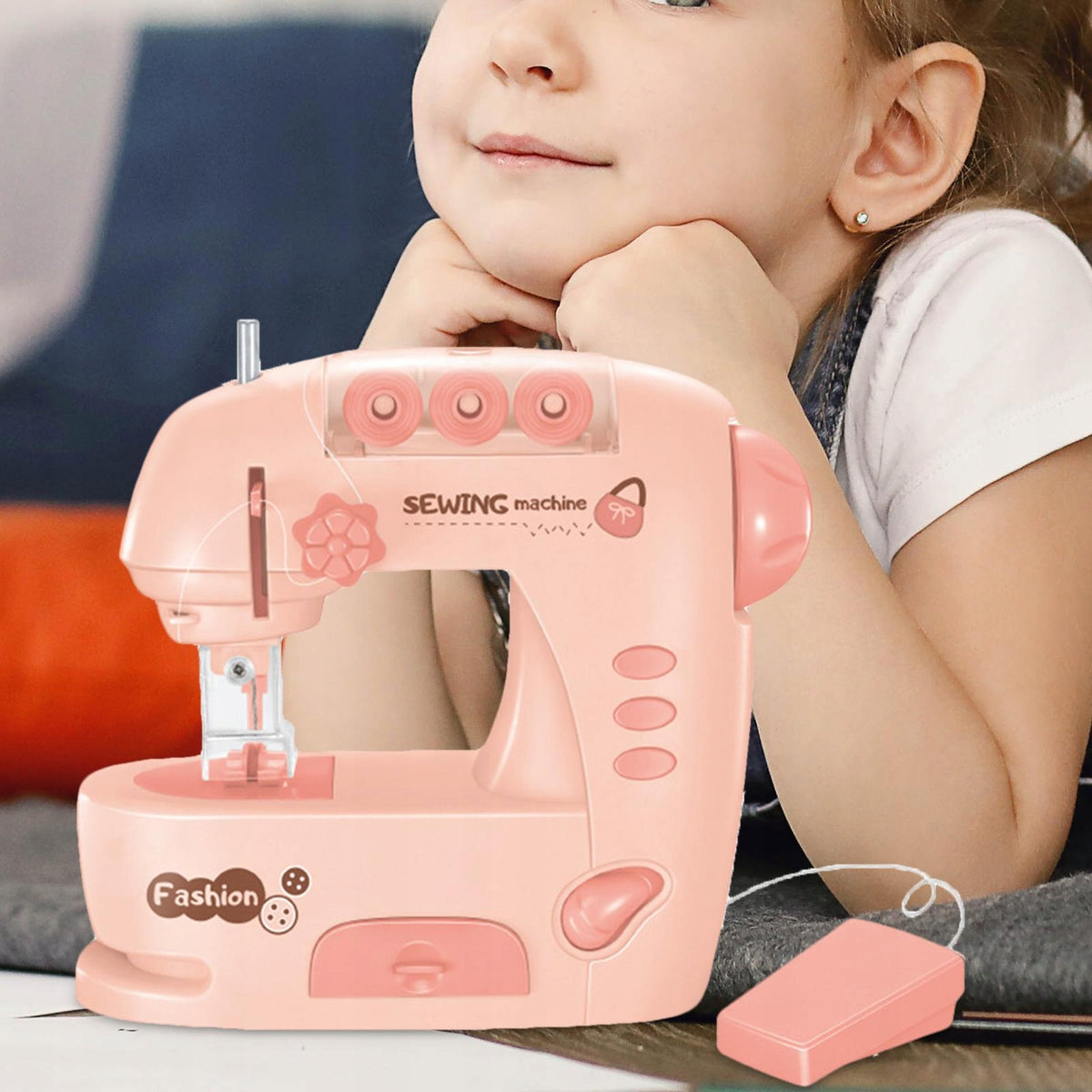 Simulation Mini Sewing Machine Learning Toy Crafting Mending Machine Pink