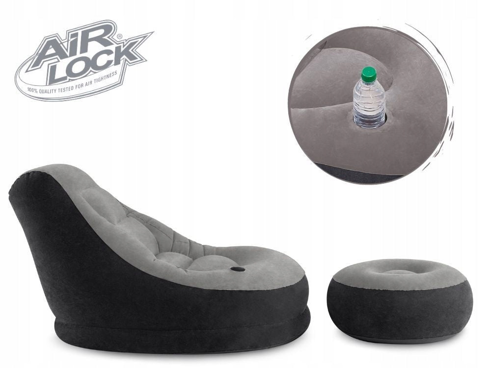 Single Inflatable Armchair Velour Intex 68564 + FOOTREST New2026 Manufacturer code 68564