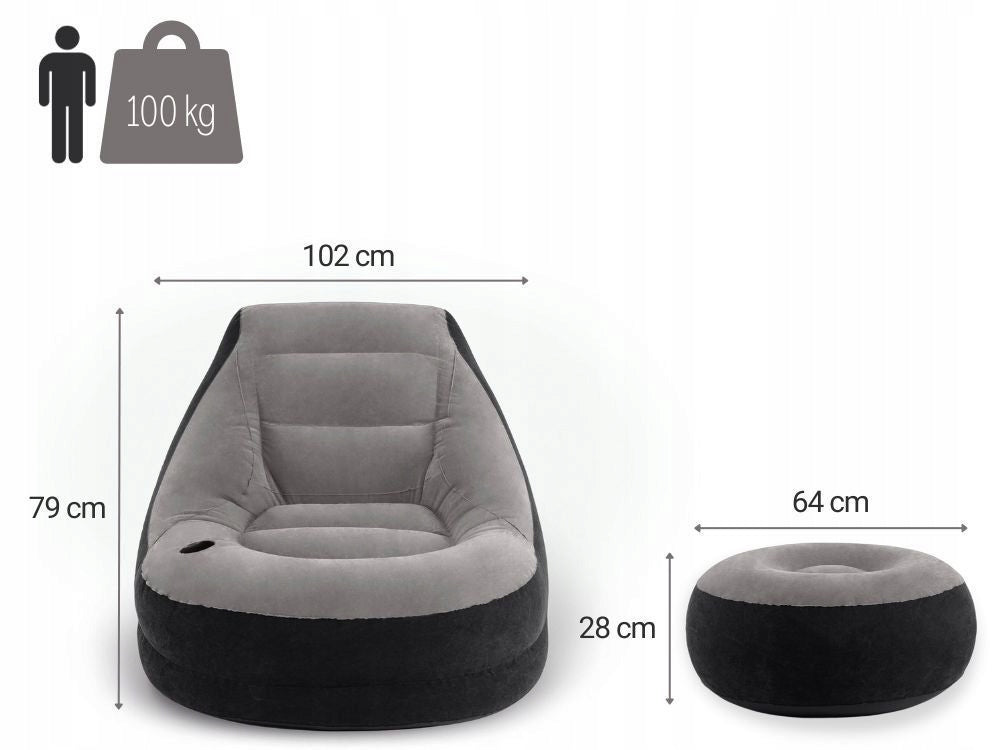 Single Inflatable Armchair Velour Intex 68564 + FOOTREST New2026 Packaging status original