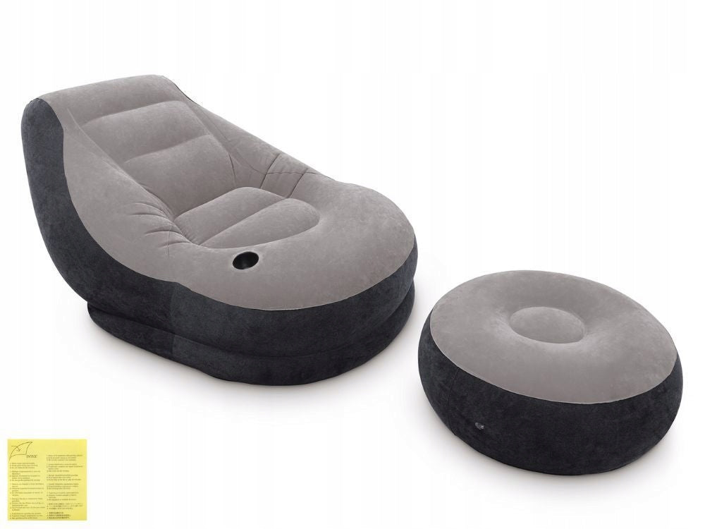 Single Inflatable Armchair Velour Intex 68564 + FOOTREST New2026