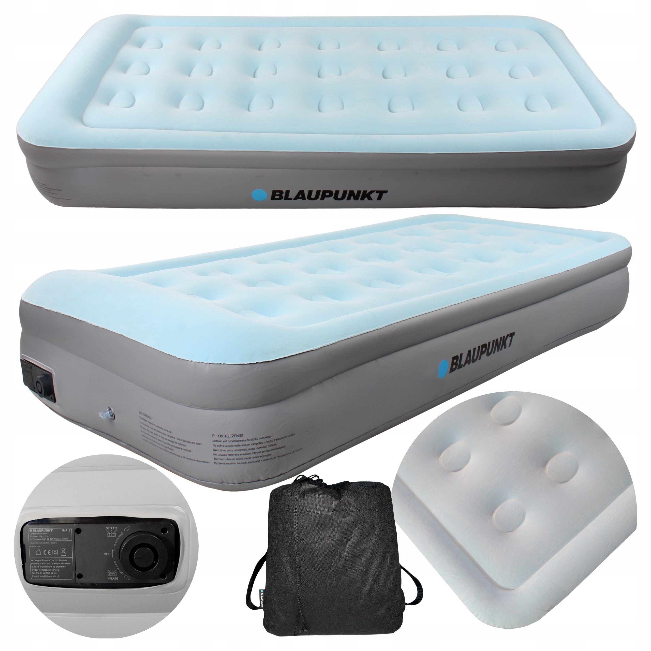 Single Inflatable MATTRESS 195x94cm Electric PUMP 227kg + Bag