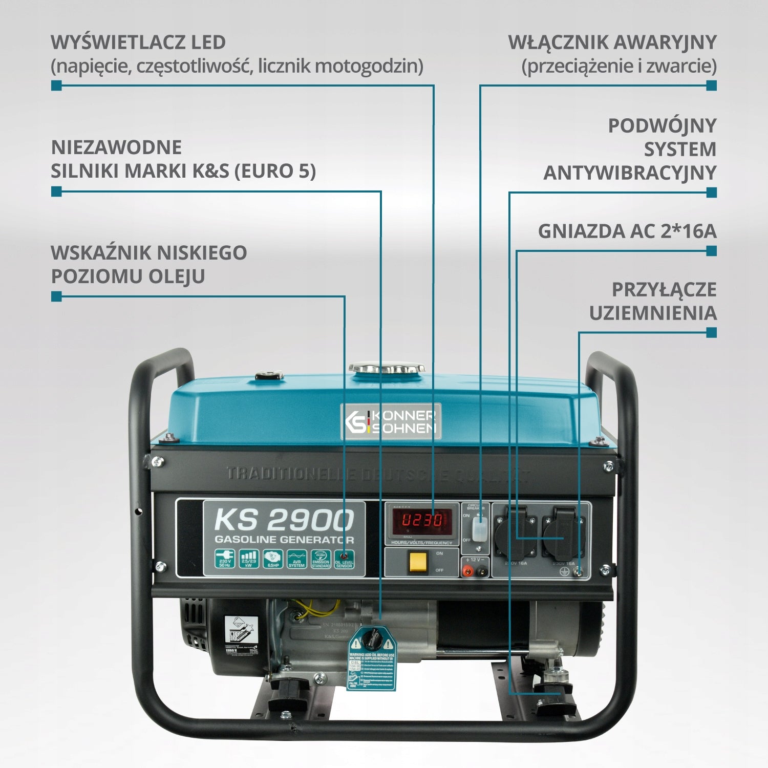 Single-phase portable generator set Könner & Söhnen 2900 W petrol Brand Könner & Söhnen