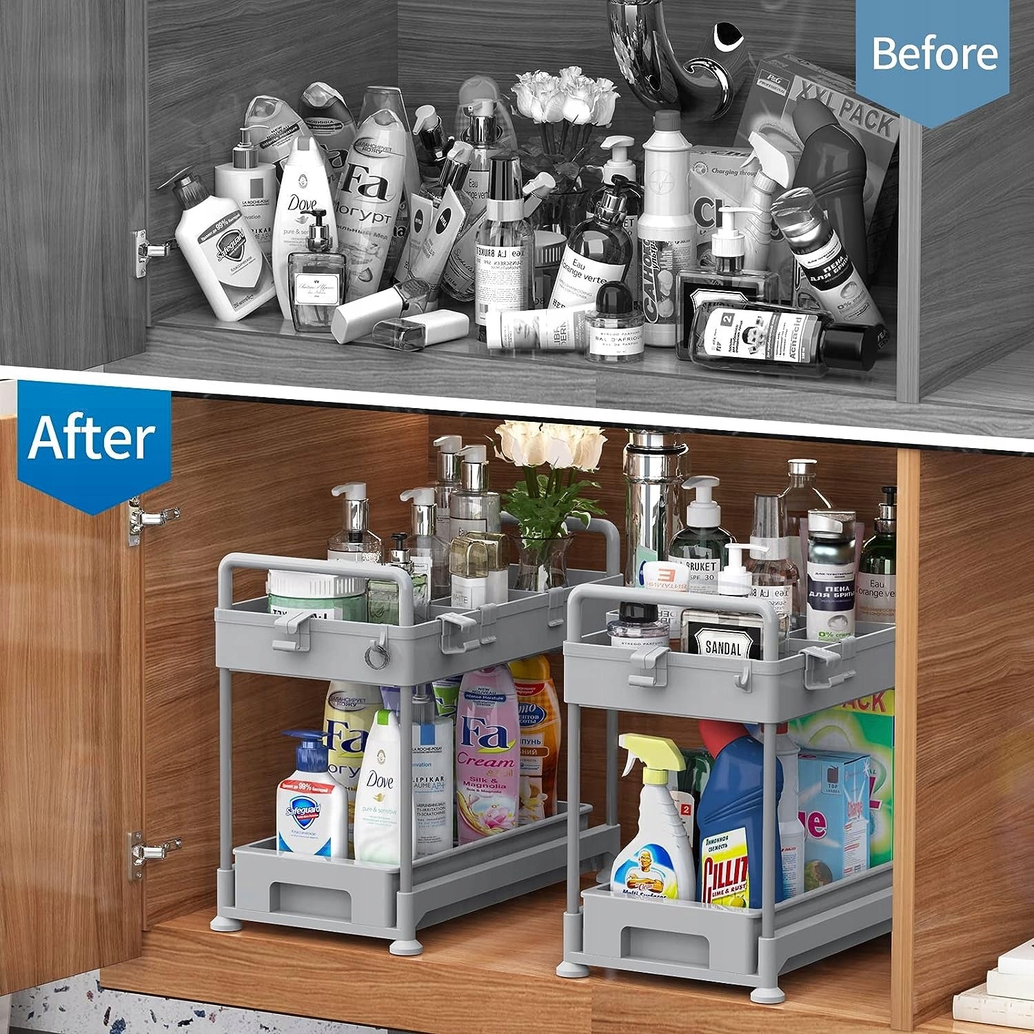 Sink Organizer for Cabinet 2-Tier Retractable Shelf Grey Loft GIFT Manufacturer code ORGANIZER DO SZAFKI
