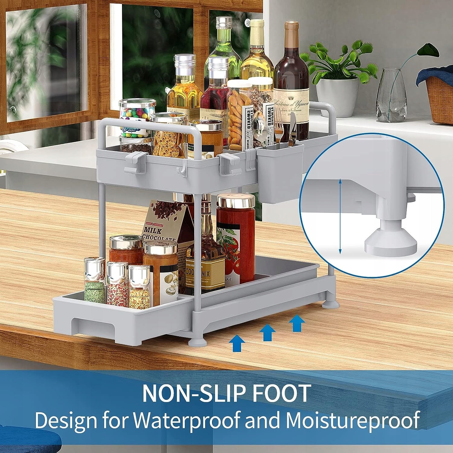 Sink Organizer for Cabinet 2-Tier Retractable Shelf Grey Loft GIFT Packaging status original
