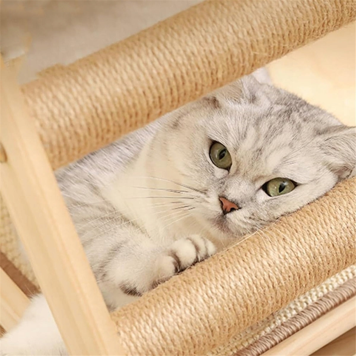 Sisal Mat Standing Scratcher For Cat With Sleeping Place Wooden Packaging status original