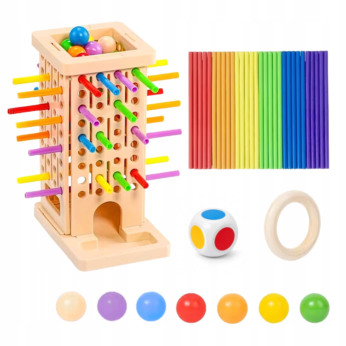Skill Game TOWER PIECES STICKS Family Game FALLING BALLS Manufacturer code Gra Zręcznościowa WIEŻA BIERKI PATYCZKI KULKI