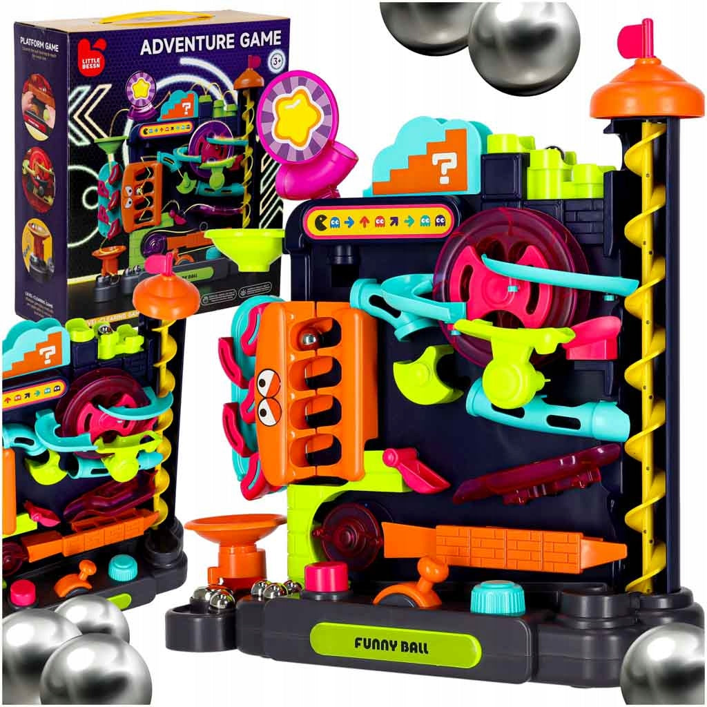 Skill game ball track with obstacles for balls