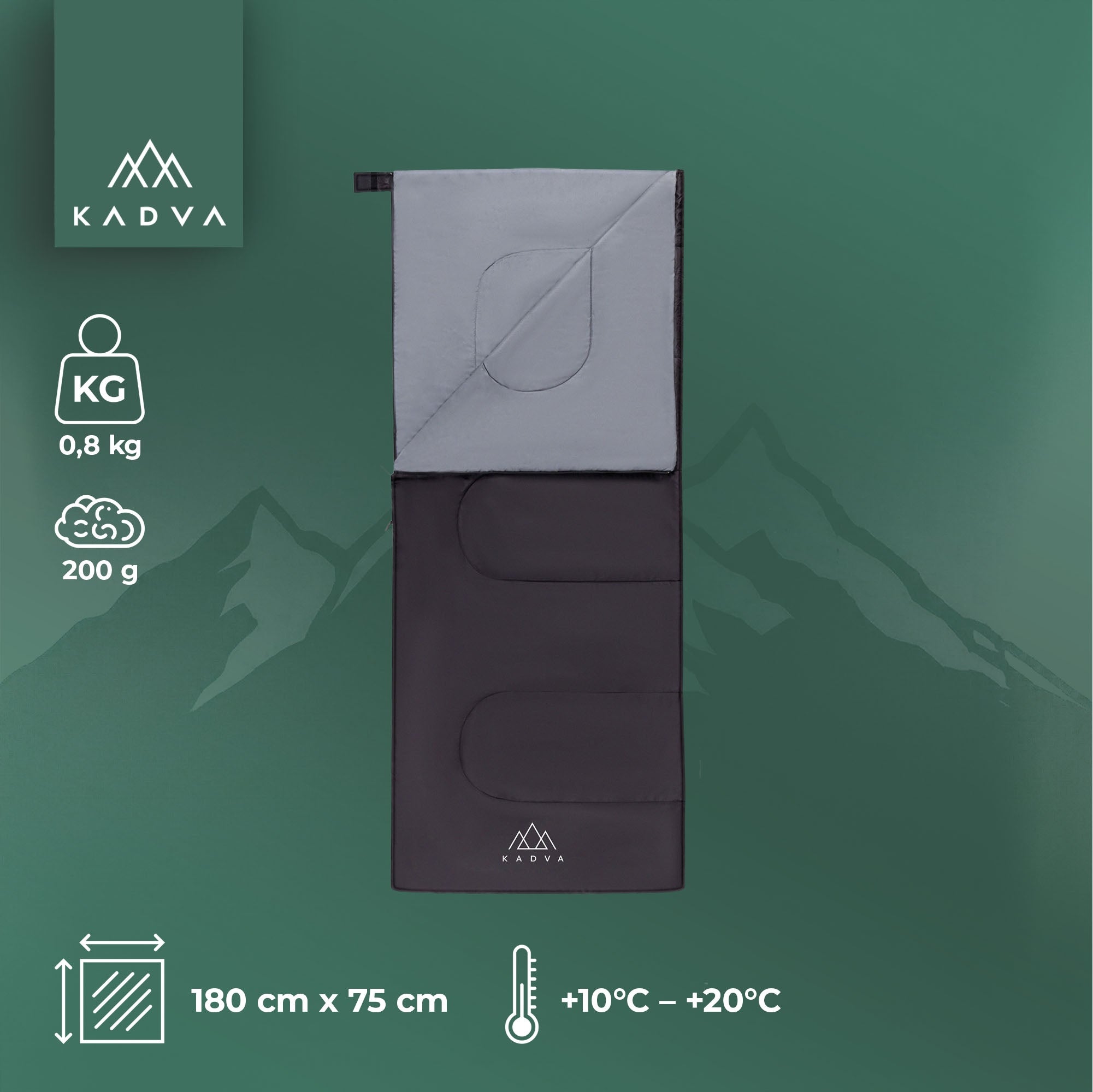 Sleeping bag KADVA Karvilo black Uni 180cm x 75cm THIN LIGHT HIKING Packaging status original