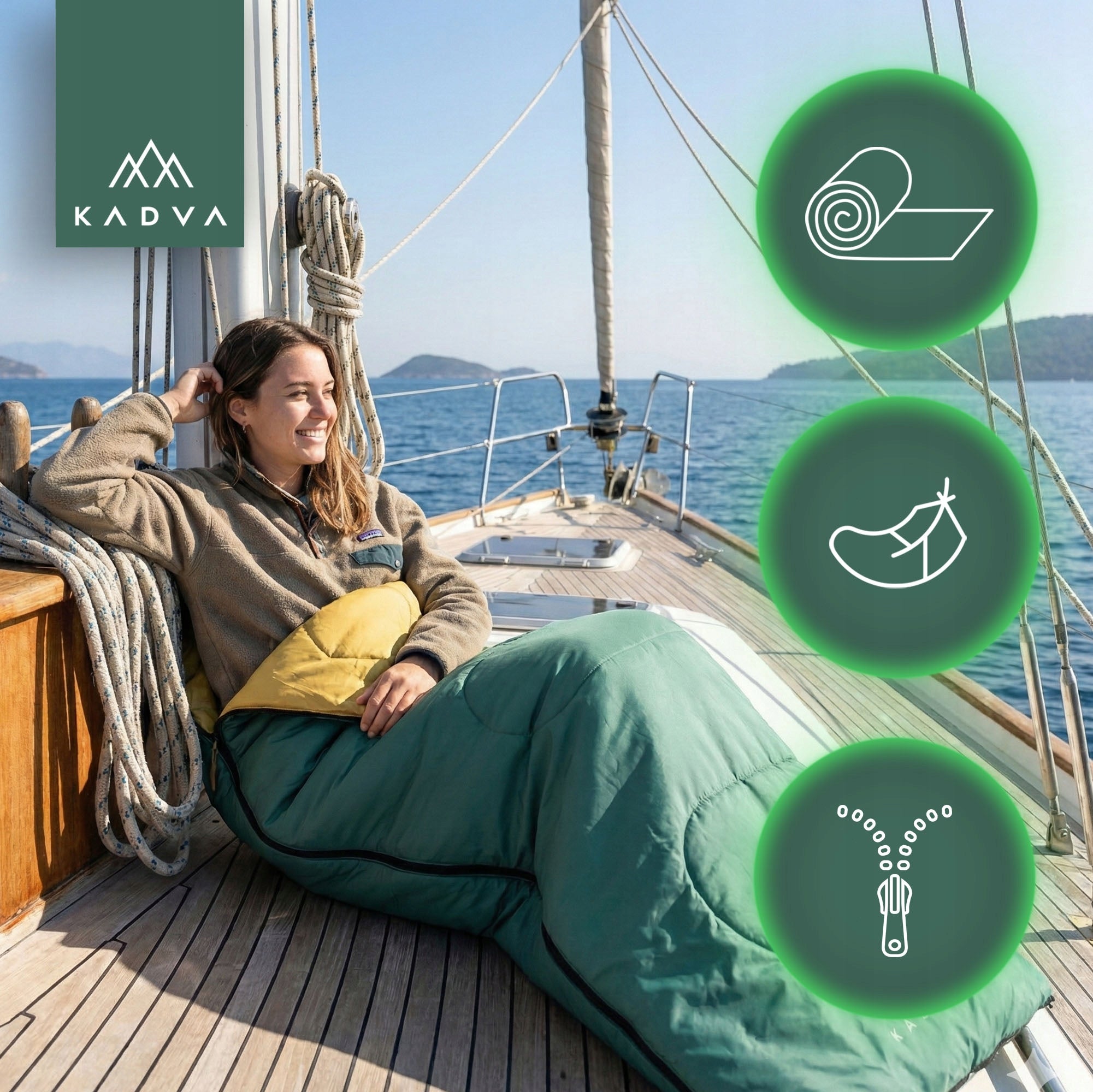Sleeping bag KADVA Karvilo green Uni 180cm x 75cm THIN LIGHT HIKING Manufacturer code KDV-B4B035