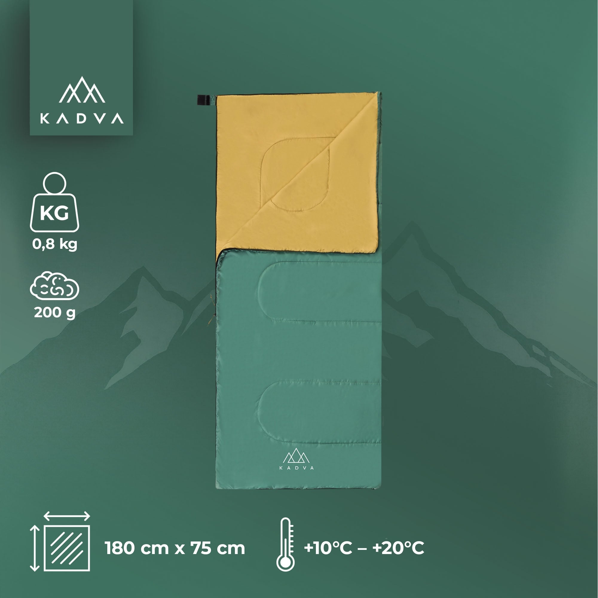 Sleeping bag KADVA Karvilo green Uni 180cm x 75cm THIN LIGHT HIKING Packaging status original
