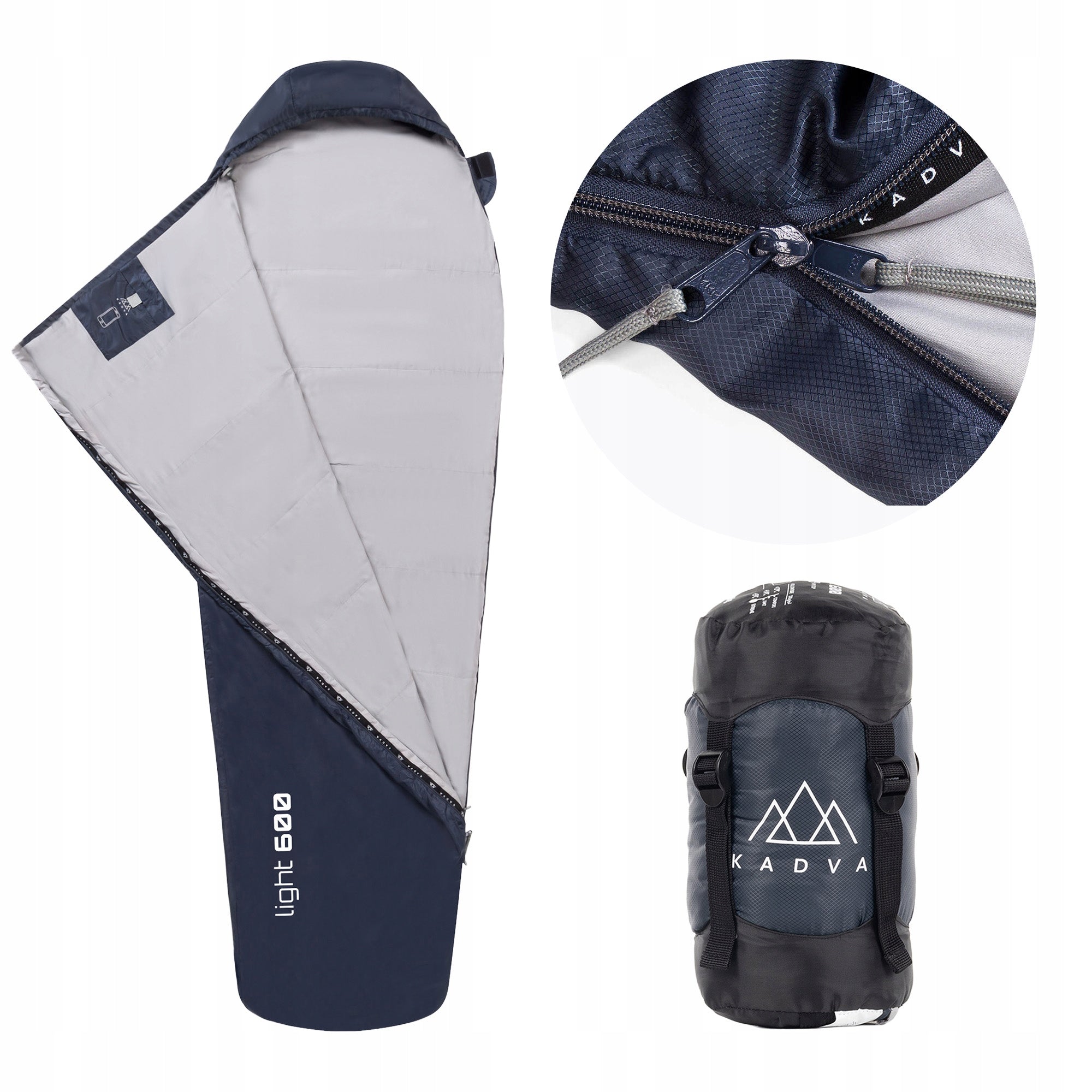 Sleeping bag KADVA Light 600 L left navy blue Tourist 220x80 THERMAL INSULATION