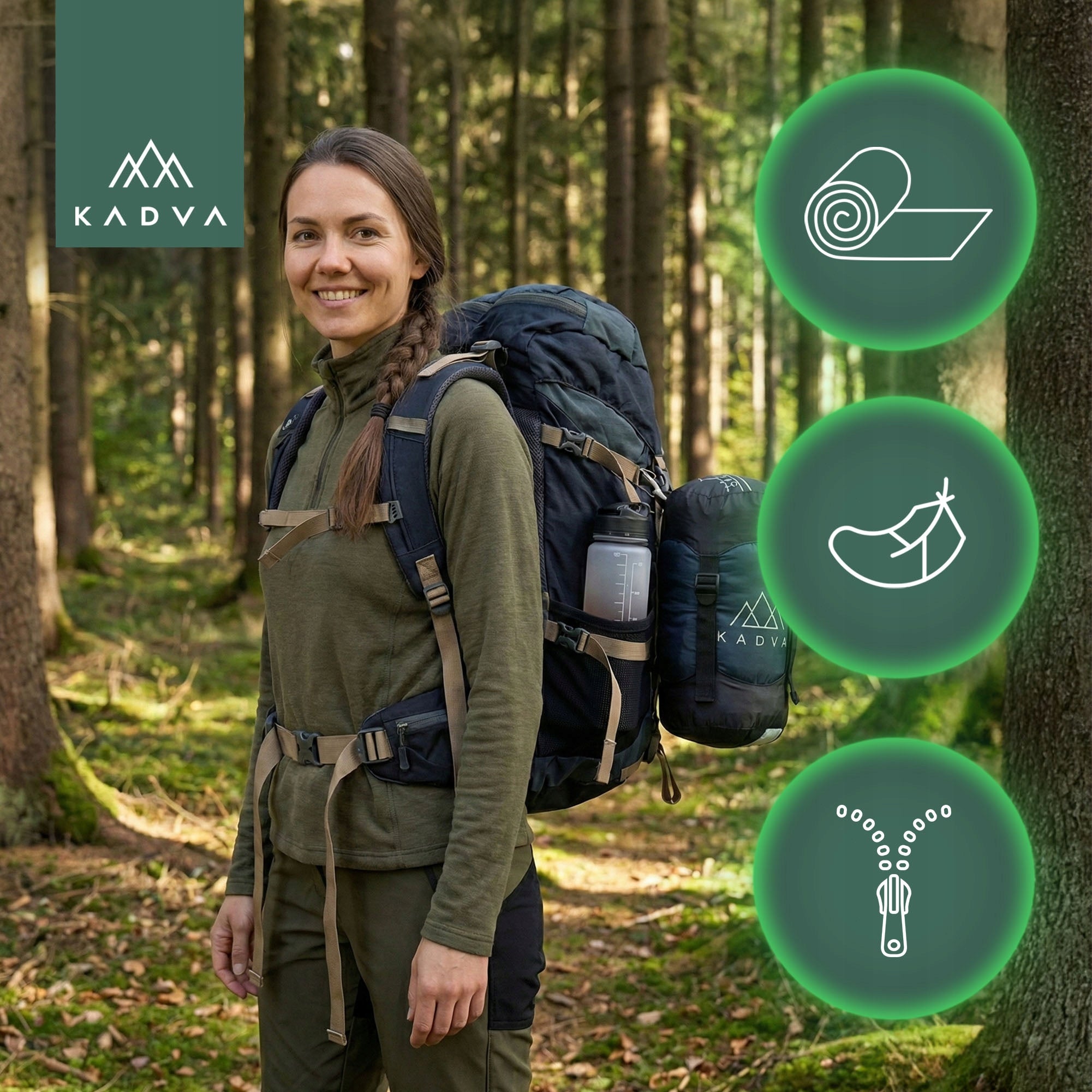 Sleeping bag KADVA Light 600 R right navy blue 220x80 Tourist with cover Lightweight Brand Kadva