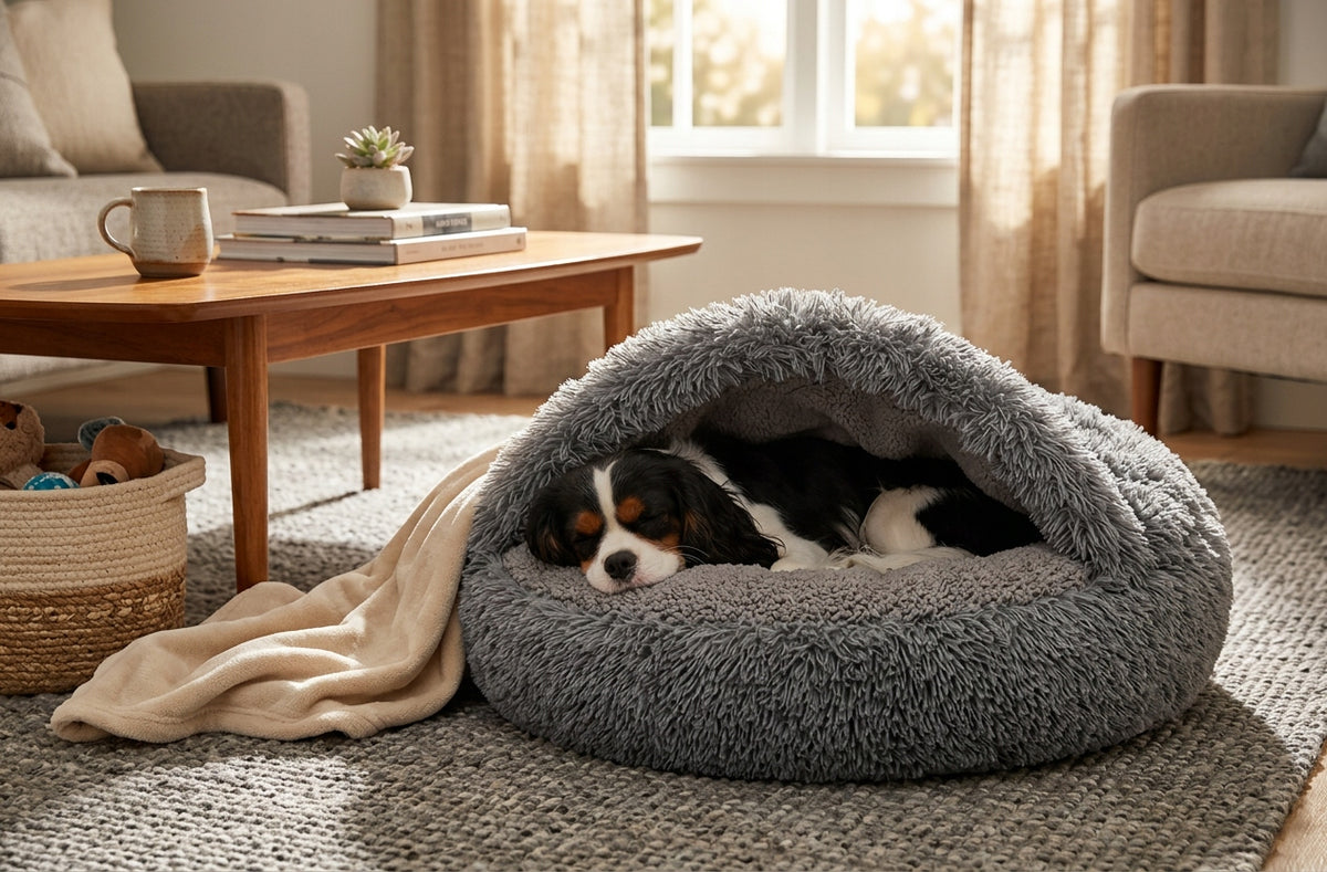Sleeping bag bed 80 cm – for dog and cat Warm, round. Shaggy / Boucle Packaging status original