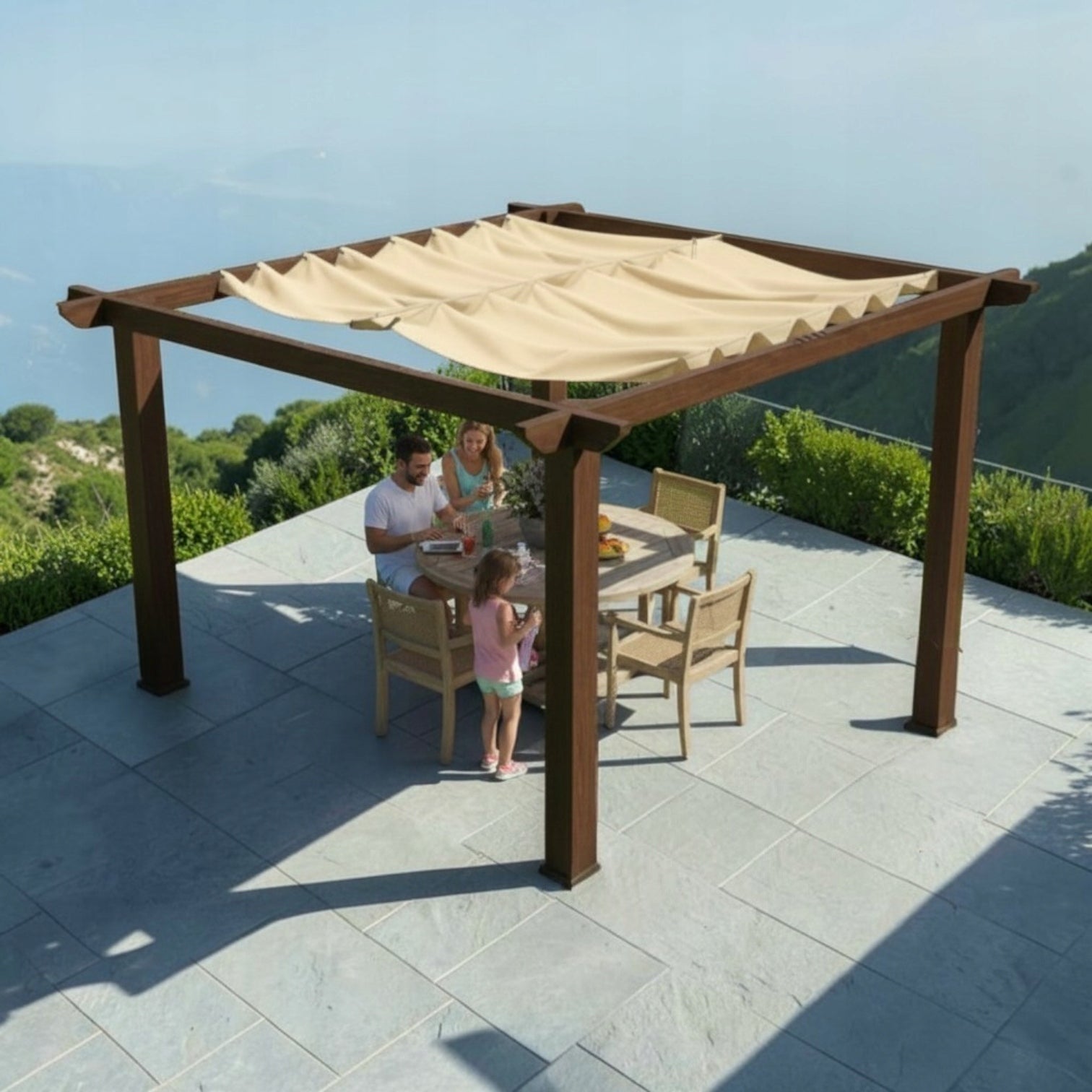 Sliding sail 3x3 system 3 links waterproof pergola terrace Manufacturer code Żagiel rozsuwany 3x3