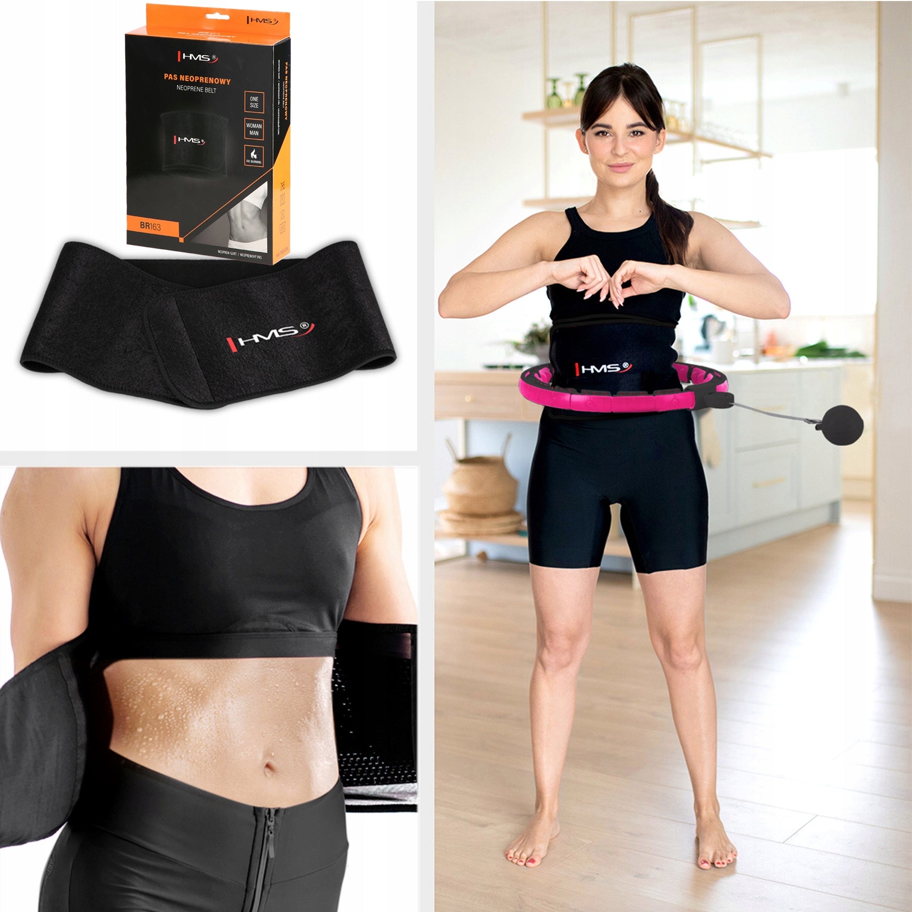 Slimming hula hoop with massager and load neoprene belt set HMS