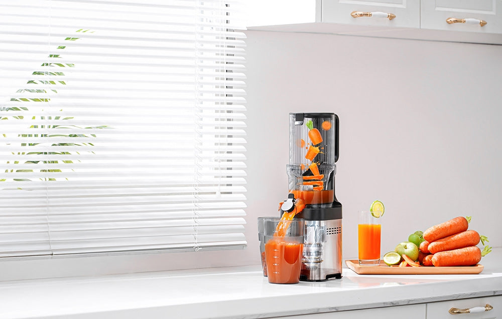 Slow Juicer Amzchef 3in1 For Juices Silver Auto Feeding Quiet Packaging status original