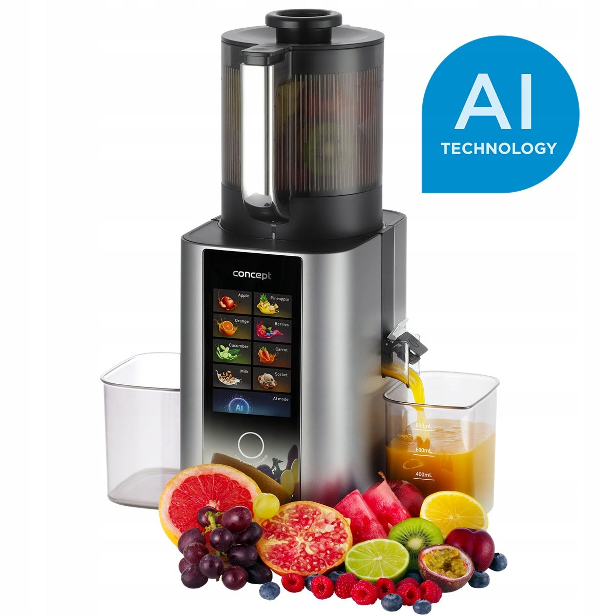 Slow juicer for fruits and vegetables AI ONE TOUCH LO7300 Dominant color silver/gray
