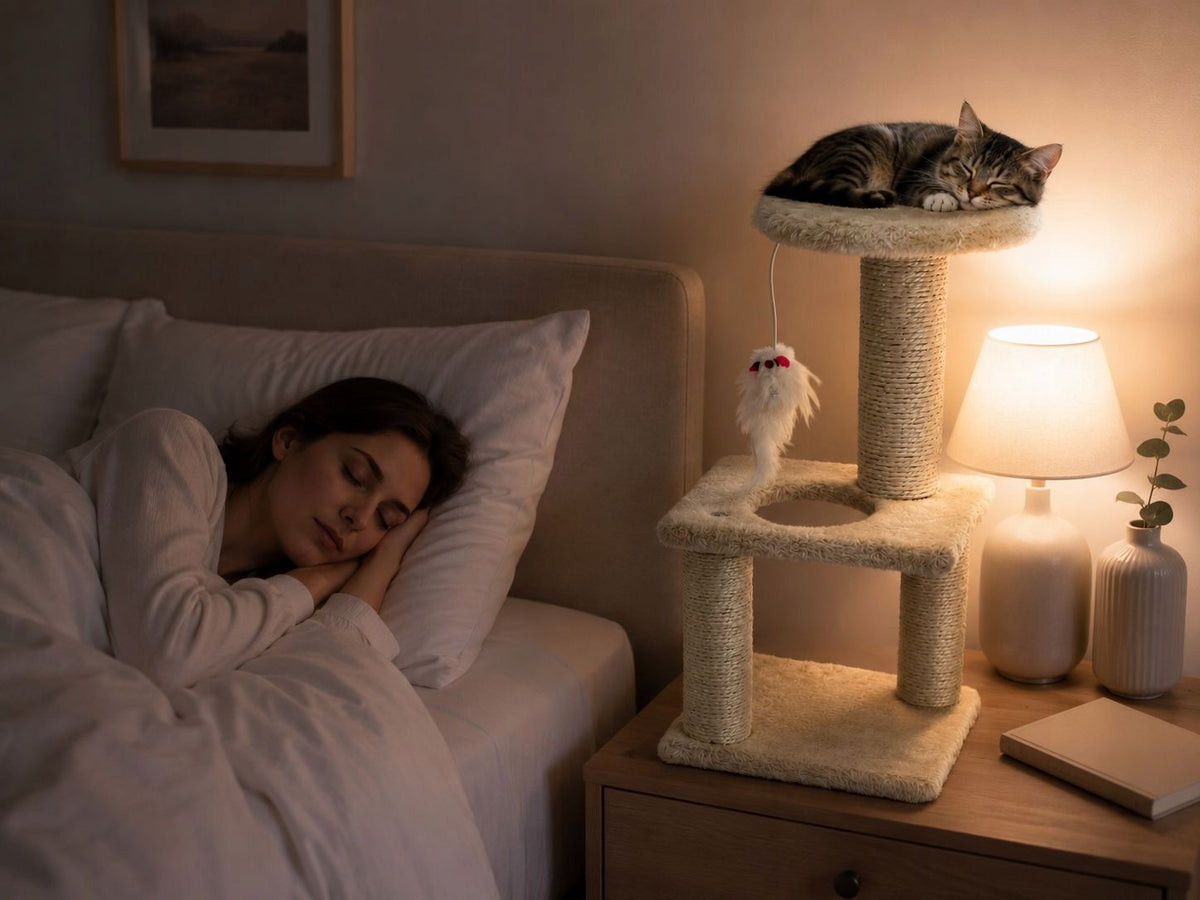 Small Cat Scratcher with Bed and Mouse VELVET – Compact Playground Brand KUNERT