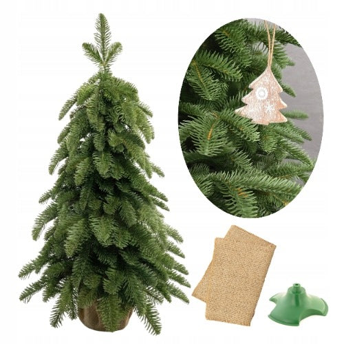 Small Christmas Tree Artificial Fir MINI Olive 55cm 100% PE + Stand and Decorative Jute