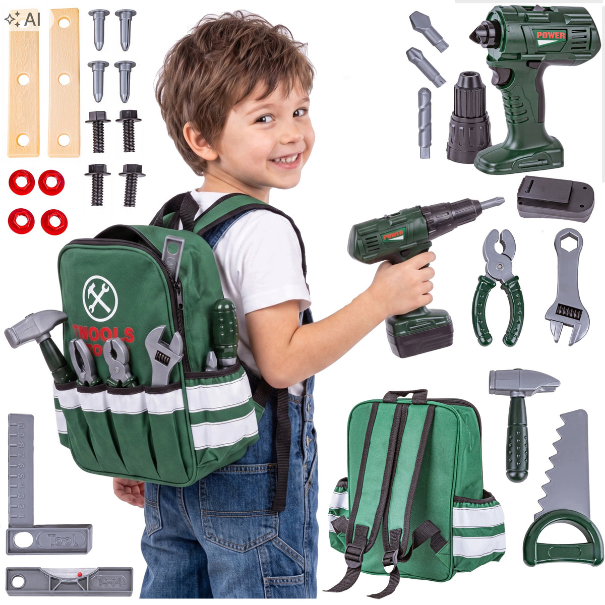Small DIY BACKPACK Workshop TOOLS For Children Drill Saw
