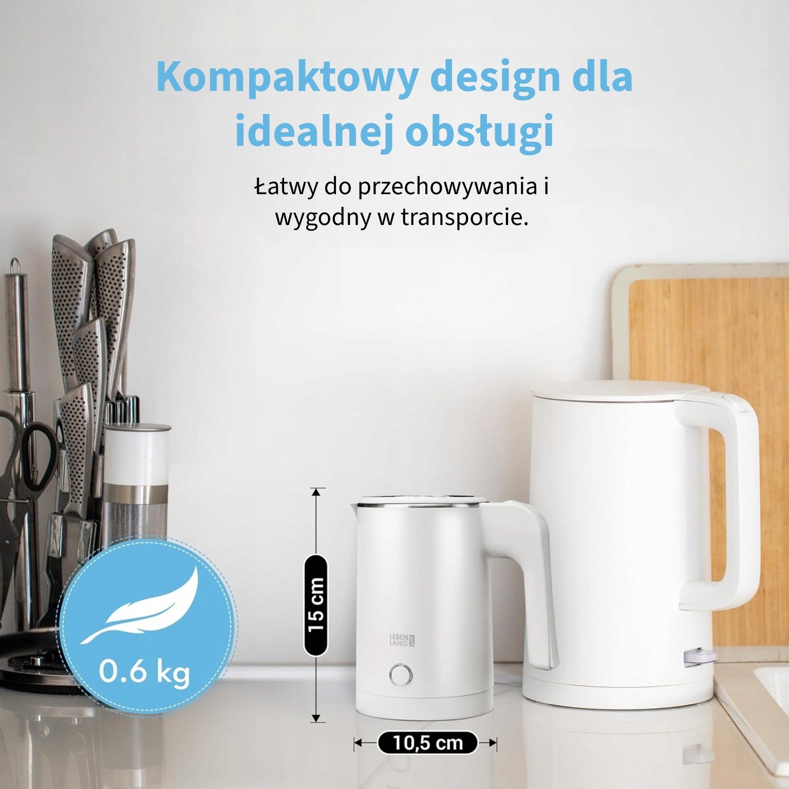 Small Electric Hiking Kettle 0,5L LEBENLANG Stainless Steel 600W Packaging status original