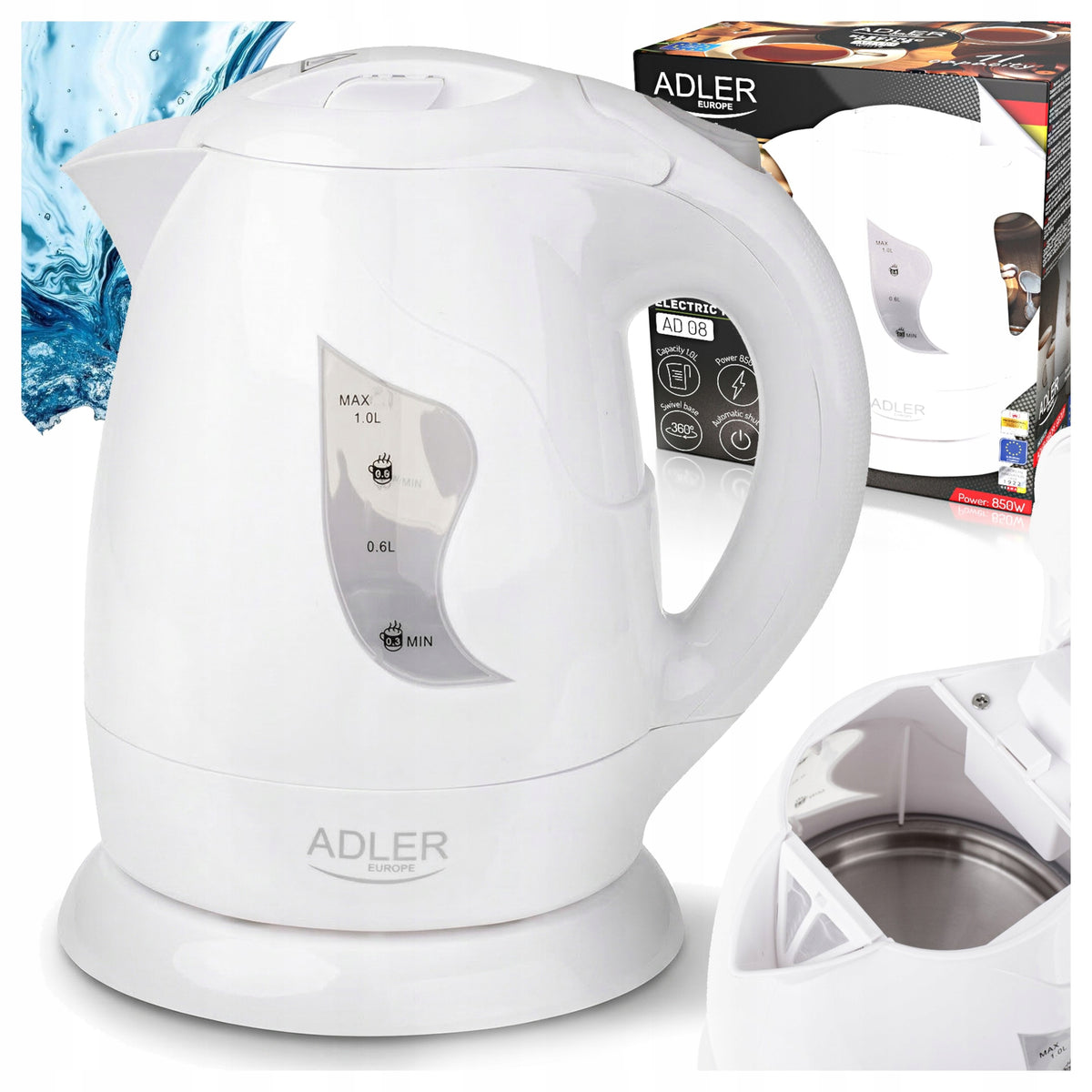 Small Electric Kettle 1L White 850W Powerful Automatic Shutdown