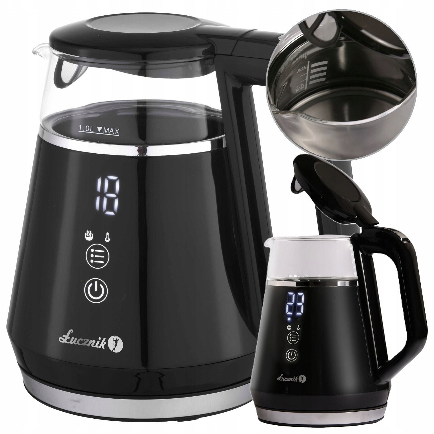 Small Electric Kettle Glass Memory Adjustable WK-2503 Compact 1l 1100W