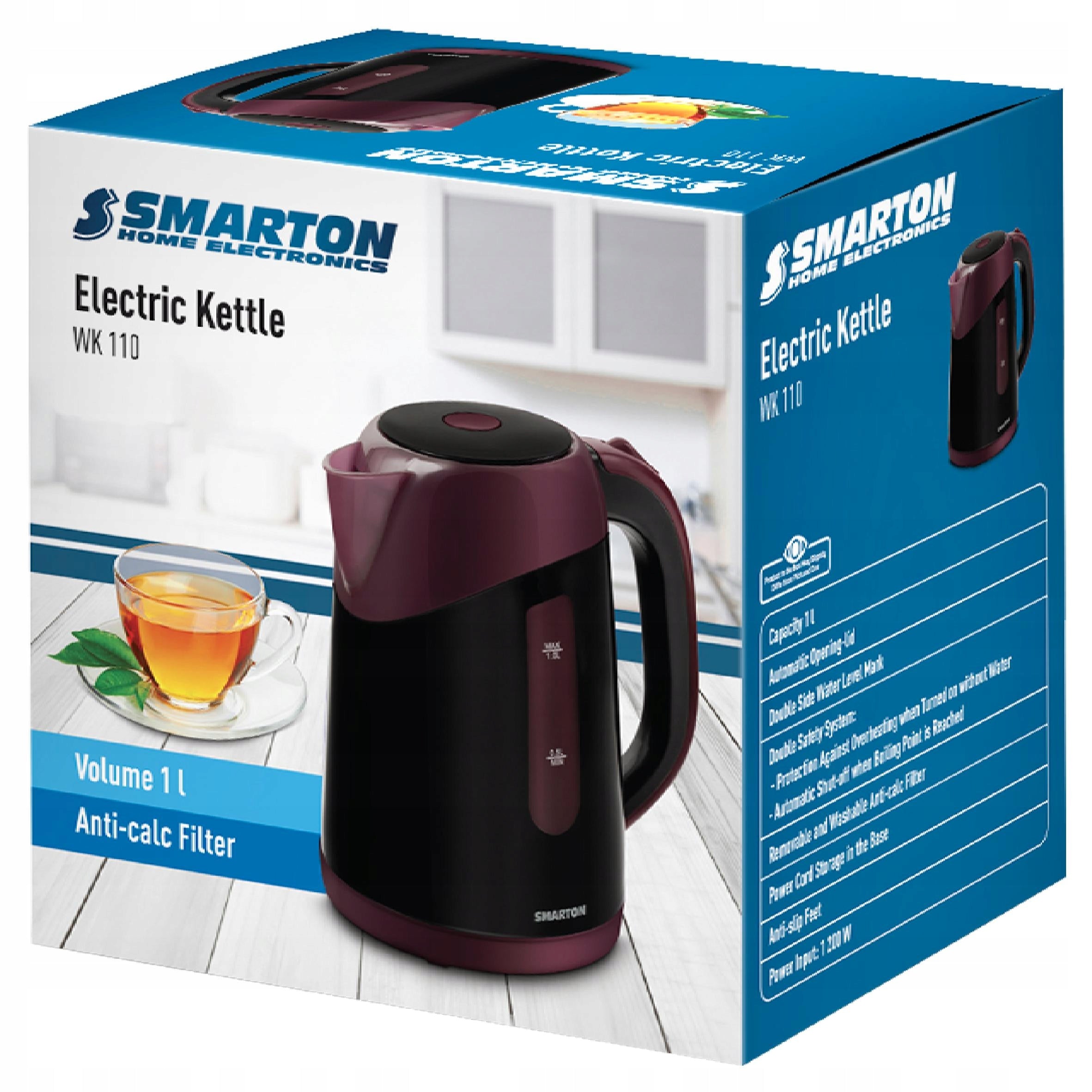 Small Electric Kettle SMARTON WK 110 1 Liter POWER 1200W ROTATING 360 Black Manufacturer code WK 110