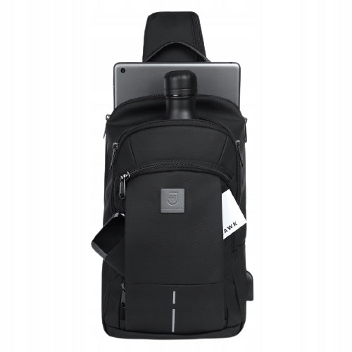 Small Men's Backpack One Shoulder Crossbody Bag Waterproof Black USB Packaging status original