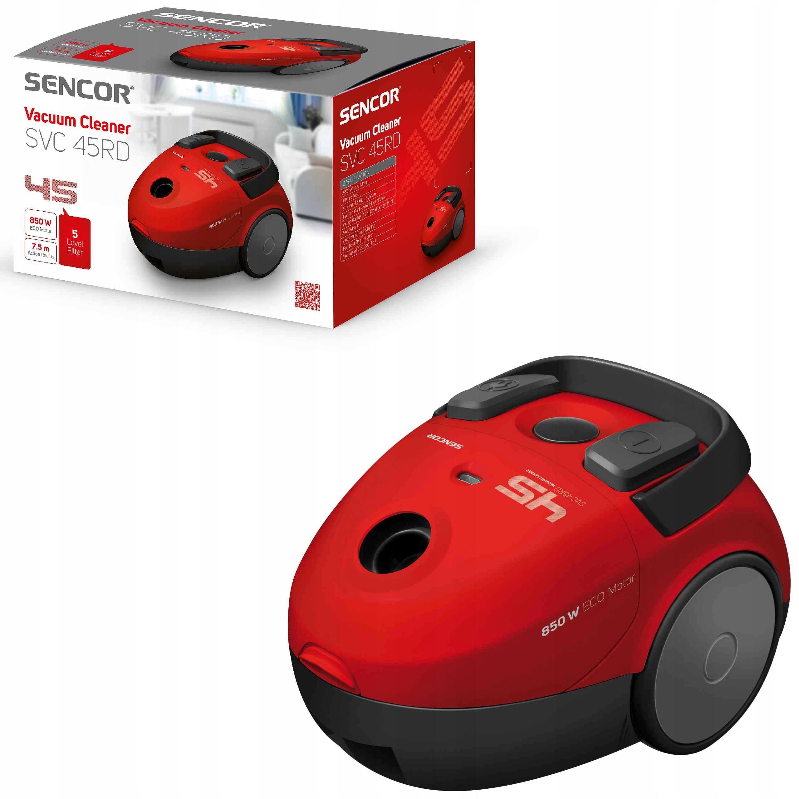 Small POWERFUL bagged vacuum cleaner 850W HEPA red 1,5L Sencor SVC 45RD-EUE3 Packaging status original