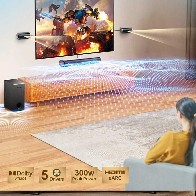 Small Powerful Soundbar Dolby Atmos Cinema 300W Bluetooth Packaging status original