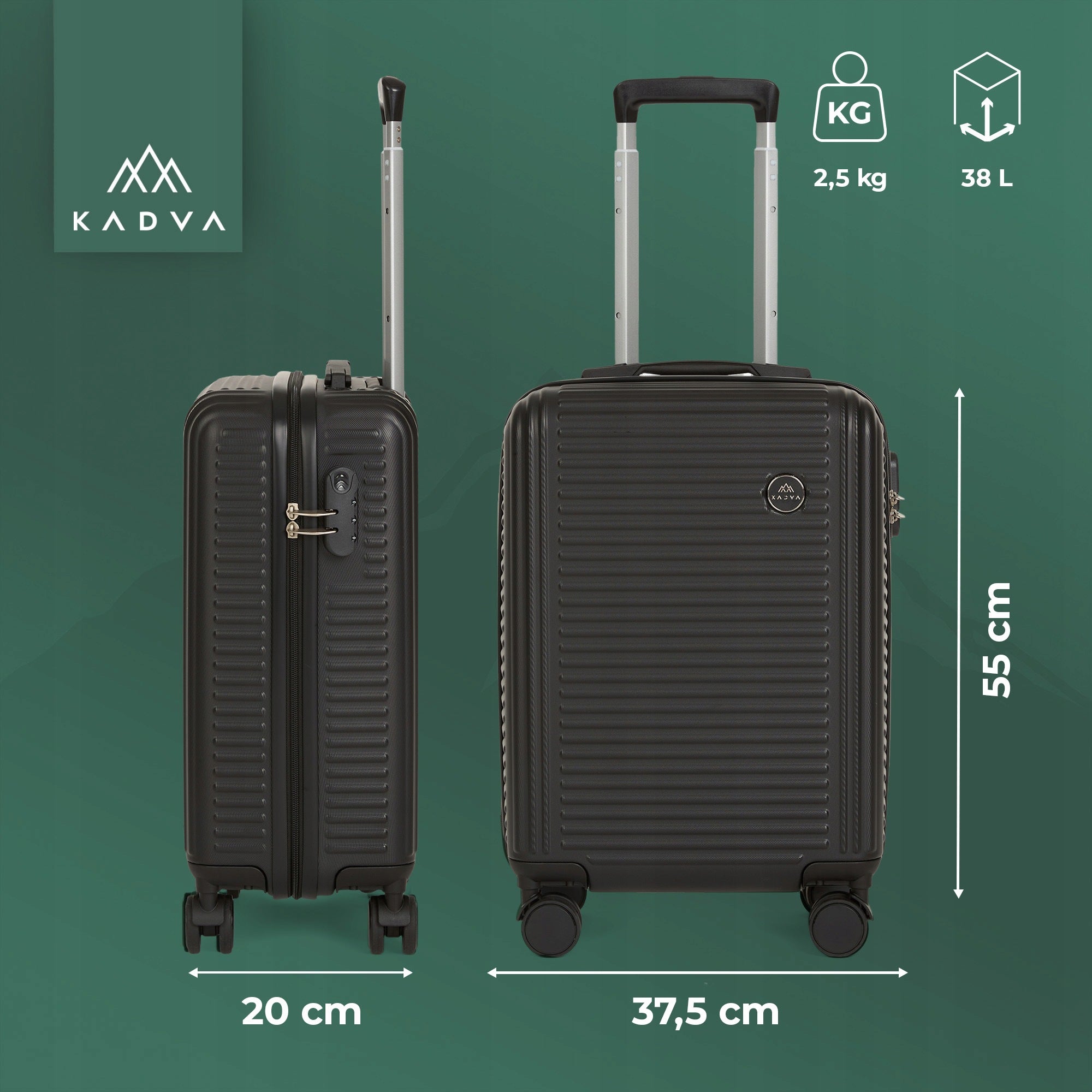 Small travel cabin suitcase KADVA Palero 38 ON PEGS HARD ABS Packaging status original