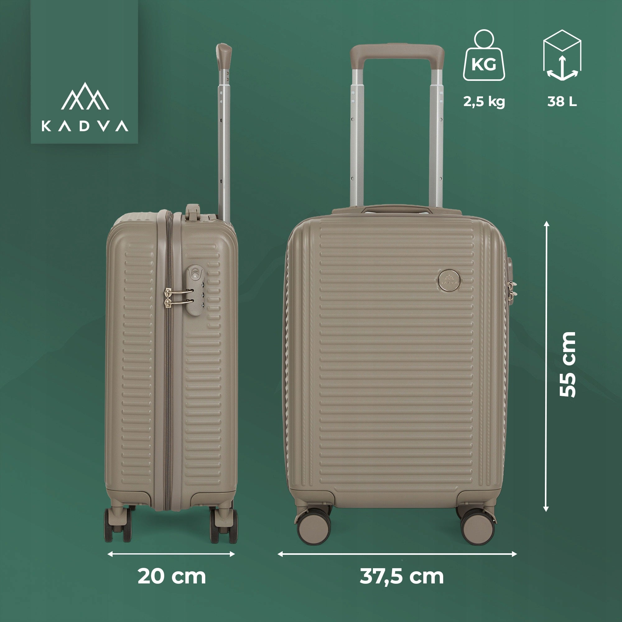 Small travel cabin suitcase KADVA Palero 38 l ON 4 WHEELS HARD ABS Packaging status original