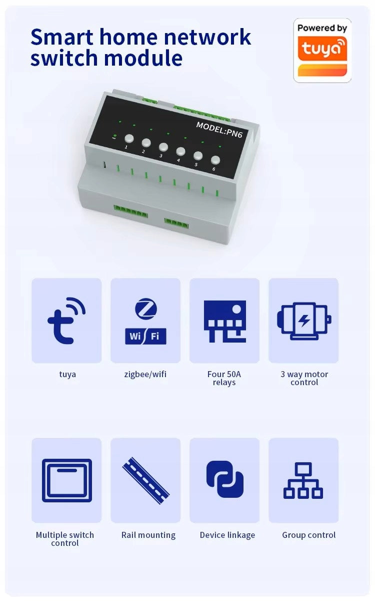 Smart Life Module PN6 WiFi 6CH 16A – Intelligent Relay 6 Channels Manufacturer code WIFI6CH16A
