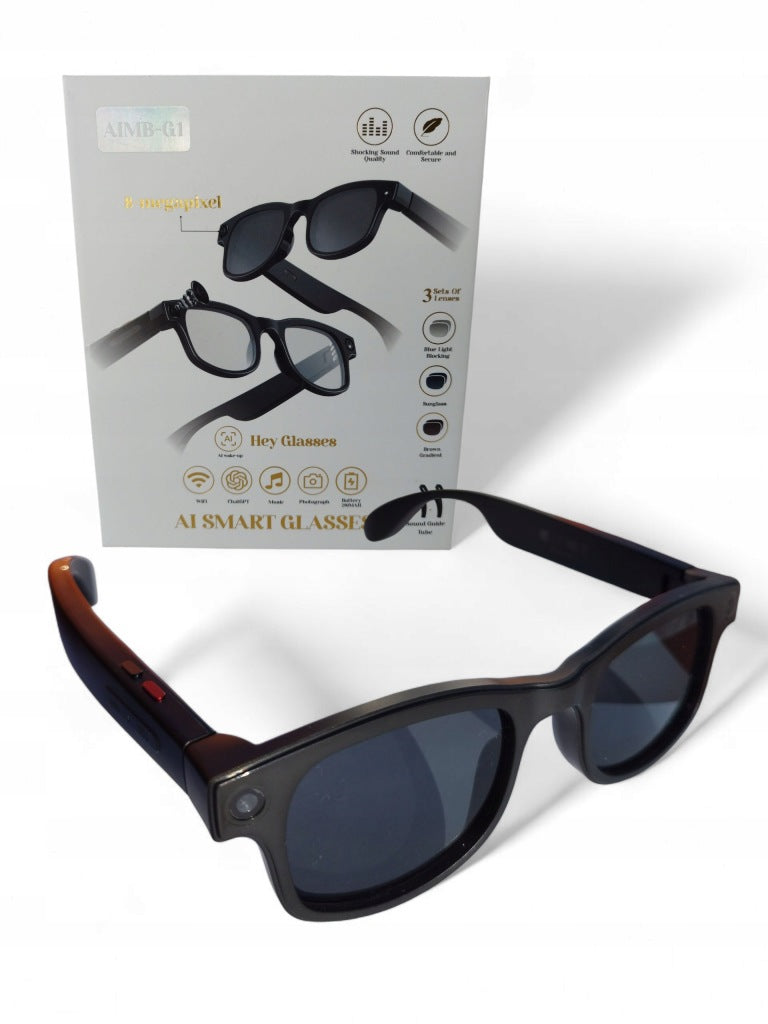 Smart Pro Glasses with HD Audio/Video Camera + AI Replacement Fast 3 Set Manufacturer code Inteligentne Okulary AI z Kamerą FHD