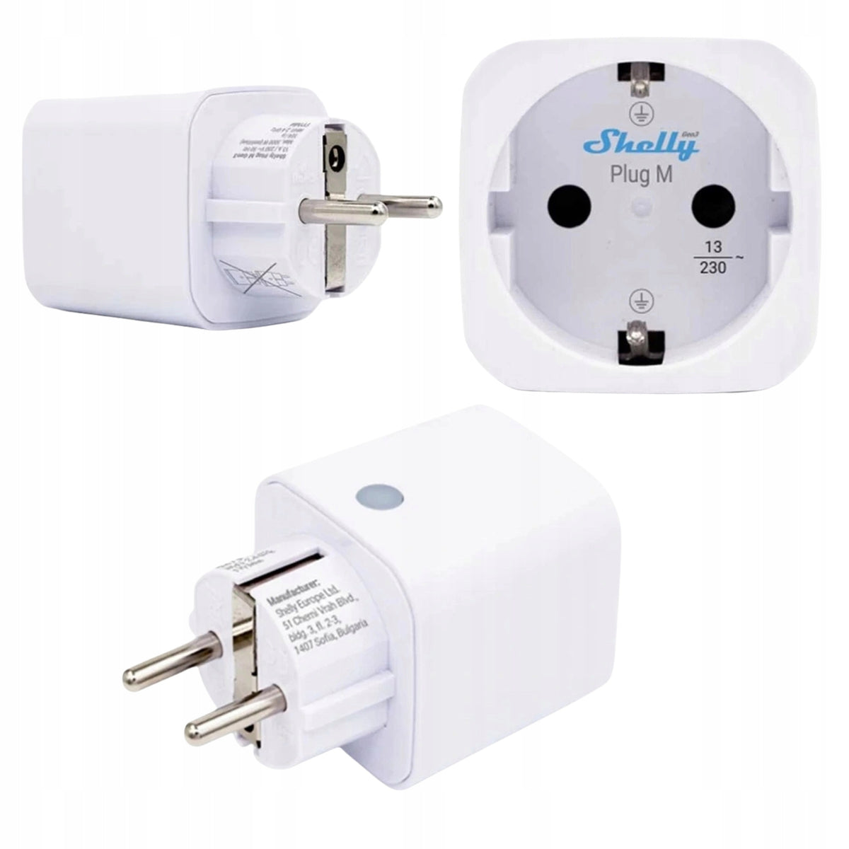 Smart Shelly Plug M Gen3 Wi-Fi Bluetooth Matter 3000W White