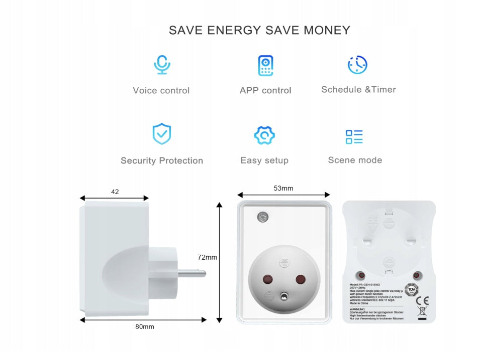 Smart WiFi Outlet Alexa Tuya Smart Wattmeter 16A Timer Counter Packaging status original