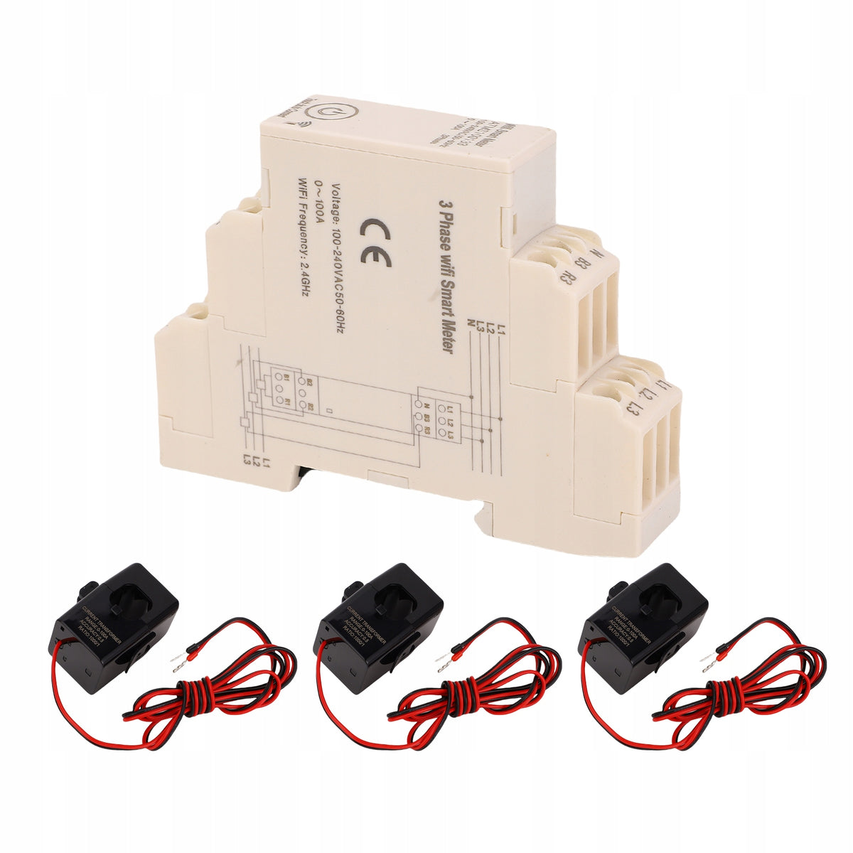 Smart WiFi three-phase energy meter with three 100A circuit level sensors